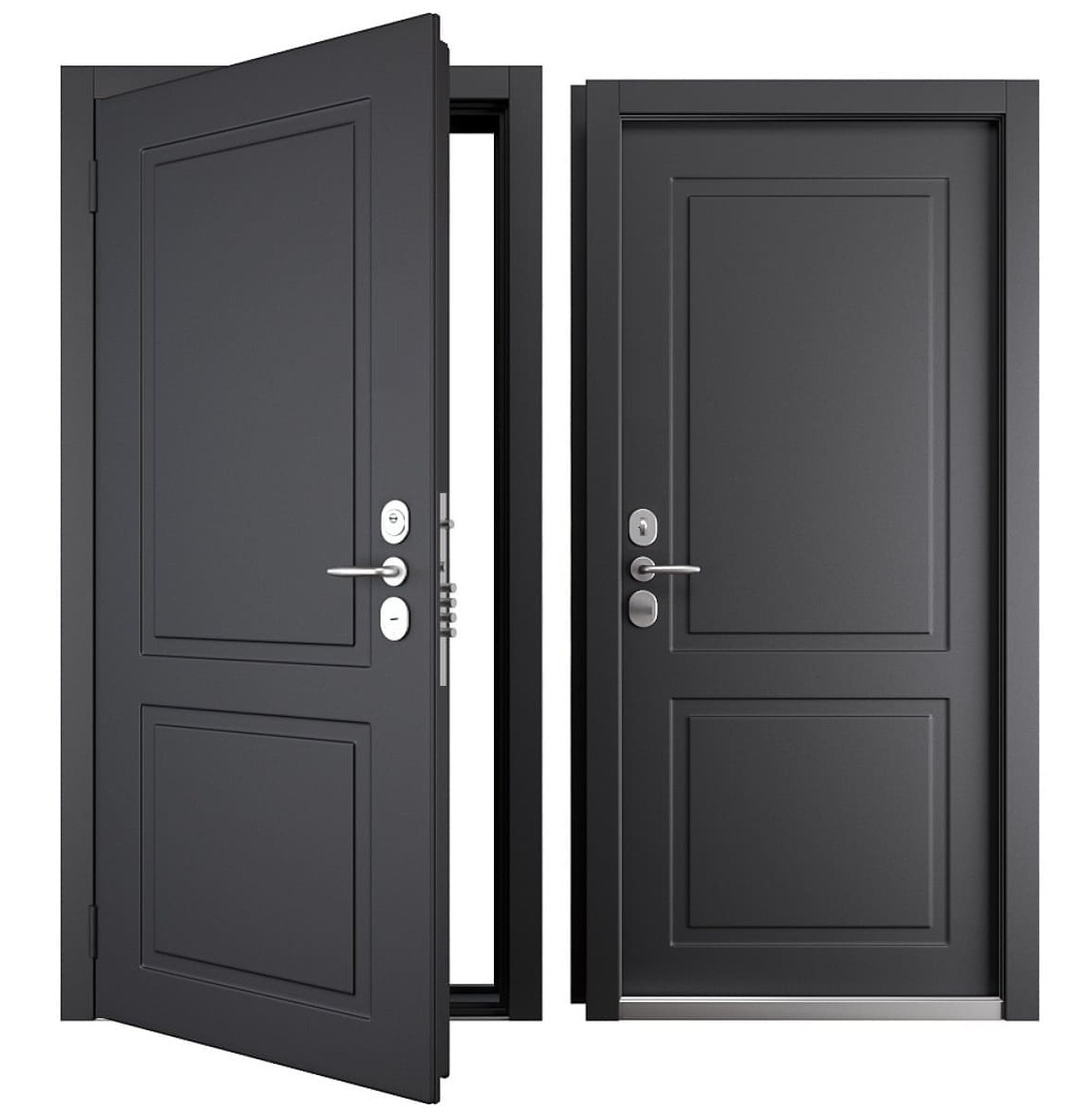 Сталь: 3 мм. Полотно: 110 мм. Терморазрыв. Любой размер. Входные уличные двери для загородного дома Мы предлагаем изготовление и установку входных дверей на заказ, по индивидуальным размерам и цвету из стального листа толщиной 3 мм и дверного полотна 110 мм. Для частных домов разработаны двери с уникальной технологией терморазрыва, обеспечивающей тепло- и звукоизоляцию. Они не промерзают, не подвержены коррозии, не выцветают и не разбухают от влаги, окрашены атмосферостойкой эмалью. Также мы производим двери конструкции «Благовест».